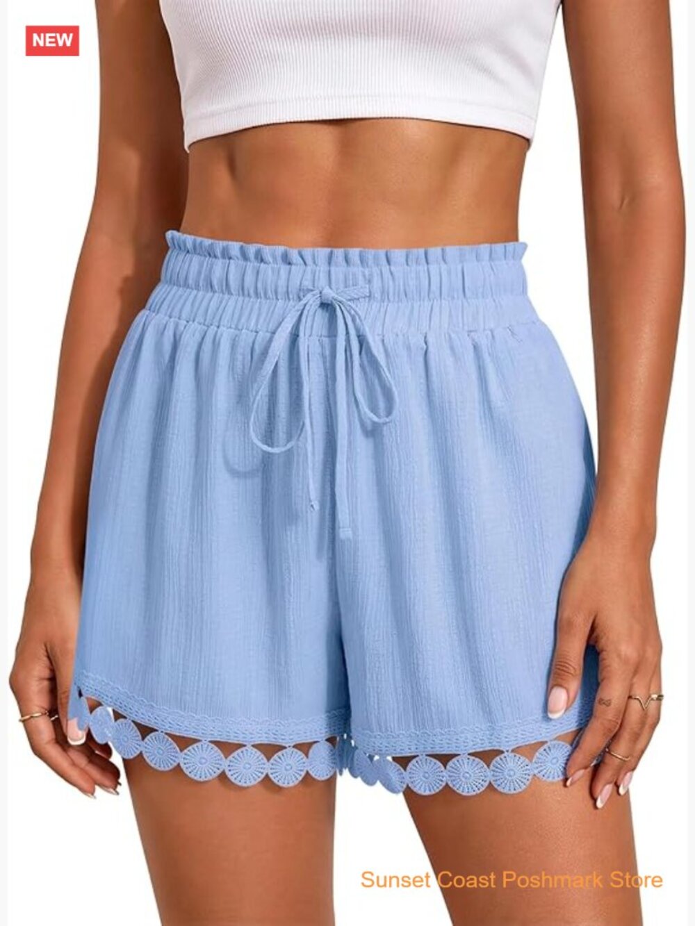Women's Drawstring Shorts Elastic Waist Lace Boho Shorts Cotton with Pockets
